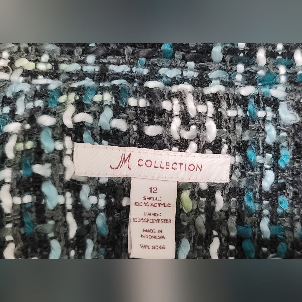 Vintage JM Collection Women's Tweed Plaid Pattern Jacket Teal,Blk, White Sz 12 - Picture 2 of 12